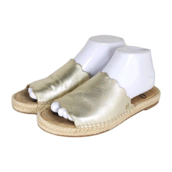 Sam Edelman Women's Andy US 7,5M Gold Leather Slip On Espadrille Slide Sandals - Picture 1 of 14